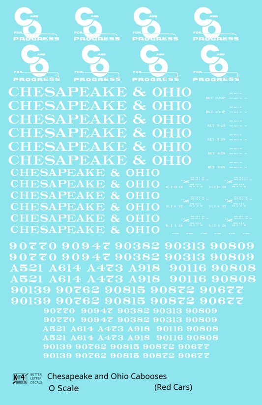 Chesapeake and Ohio Red Caboose White  - Decal Sheet