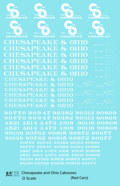 Chesapeake and Ohio Red Caboose White  - Decal - Choose Scale