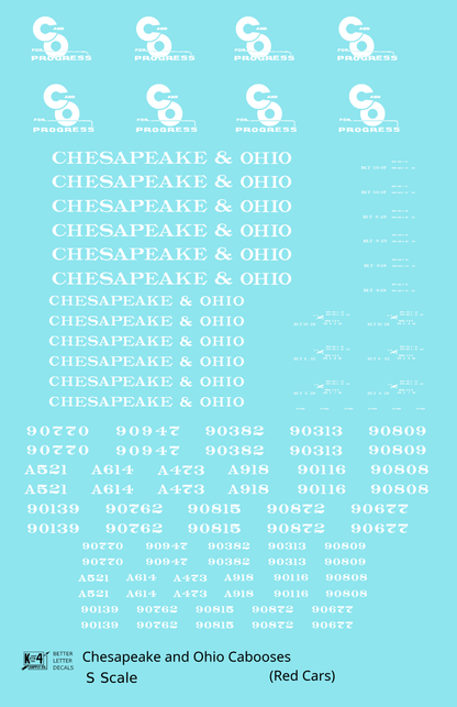 Chesapeake and Ohio Red Caboose White  - Decal - Choose Scale