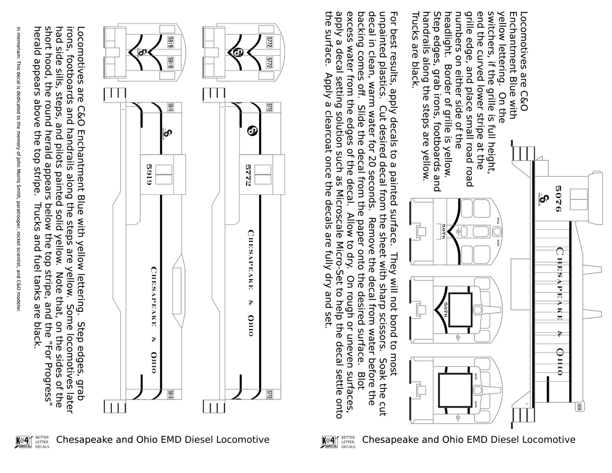 Chesapeake and Ohio Diesel Locomotive Yellow Roman Lettering - Decal
