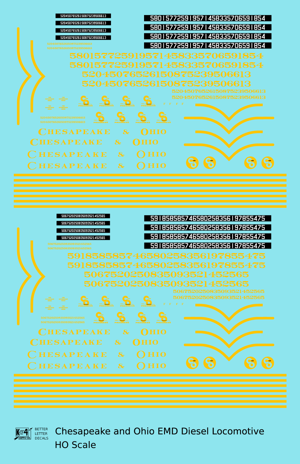 Chesapeake and Ohio Diesel Locomotive Yellow Roman Lettering - Decal - Choose Scale