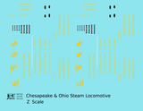 Chesapeake and Ohio Steam Locomotive Yellow  - Decal - Choose Scale