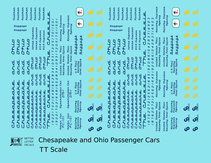 Chesapeake and Ohio Passenger Car Dark Blue  - Decal - Choose Scale