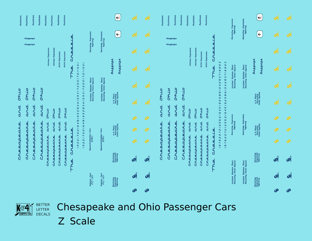 Chesapeake and Ohio Passenger Car Dark Blue  - Decal - Choose Scale