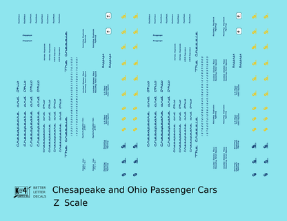 Chesapeake and Ohio Passenger Car Dark Blue  - Decal - Choose Scale