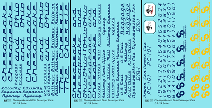 Chesapeake and Ohio Passenger Car Dark Blue  - Decal - Choose Scale