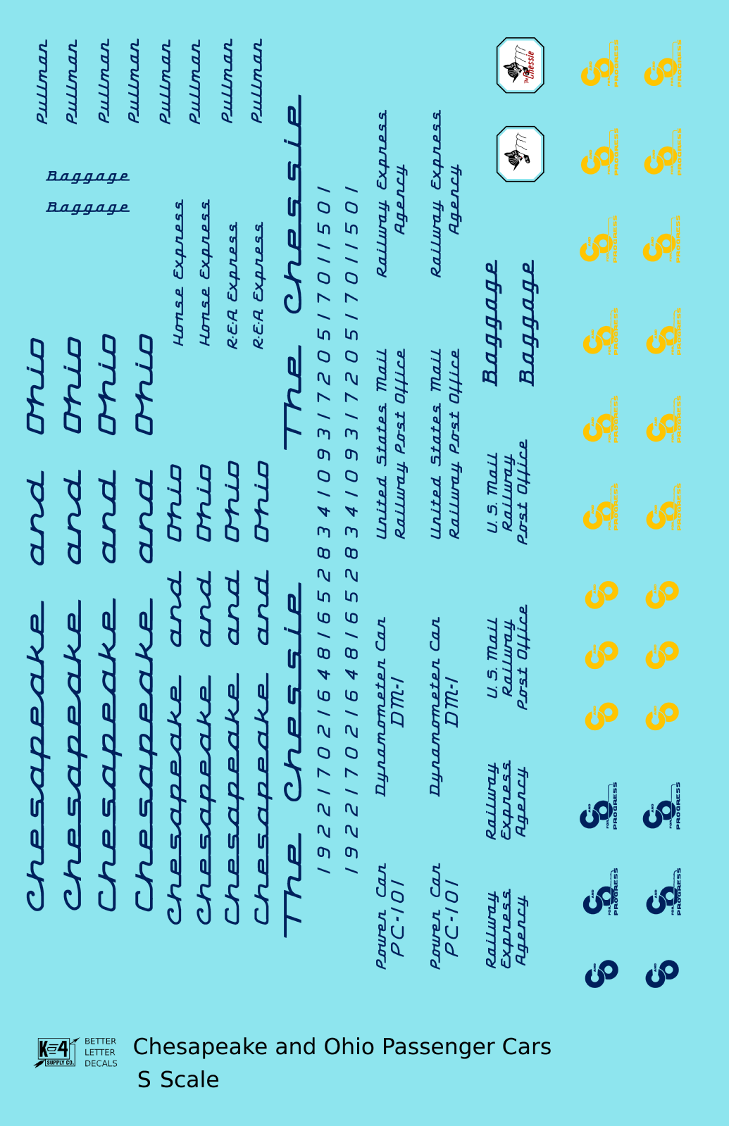 Chesapeake and Ohio Passenger Car Dark Blue  - Decal - Choose Scale