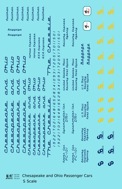 Chesapeake and Ohio Passenger Car Dark Blue  - Decal - Choose Scale
