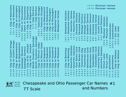 Chesapeake and Ohio Passenger Car Names Dark Blue #1 - Decal - Choose Scale