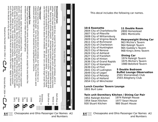 Chesapeake and Ohio Passenger Car Names Dark Blue #2 - Decal