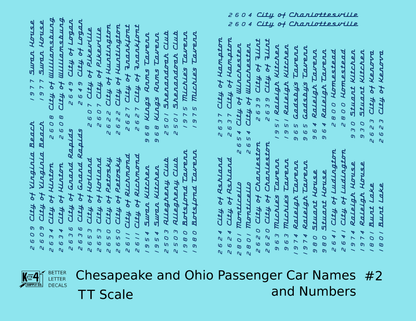 Chesapeake and Ohio Passenger Car Names Dark Blue #2 - Decal - Choose Scale