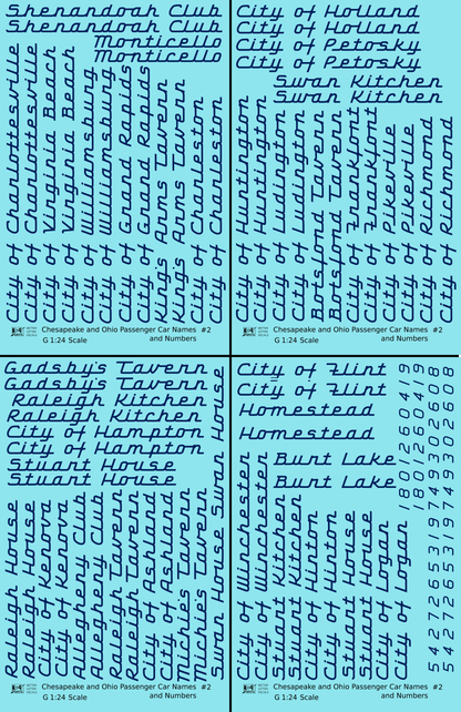 Chesapeake and Ohio Passenger Car Names Dark Blue #2 - Decal - Choose Scale