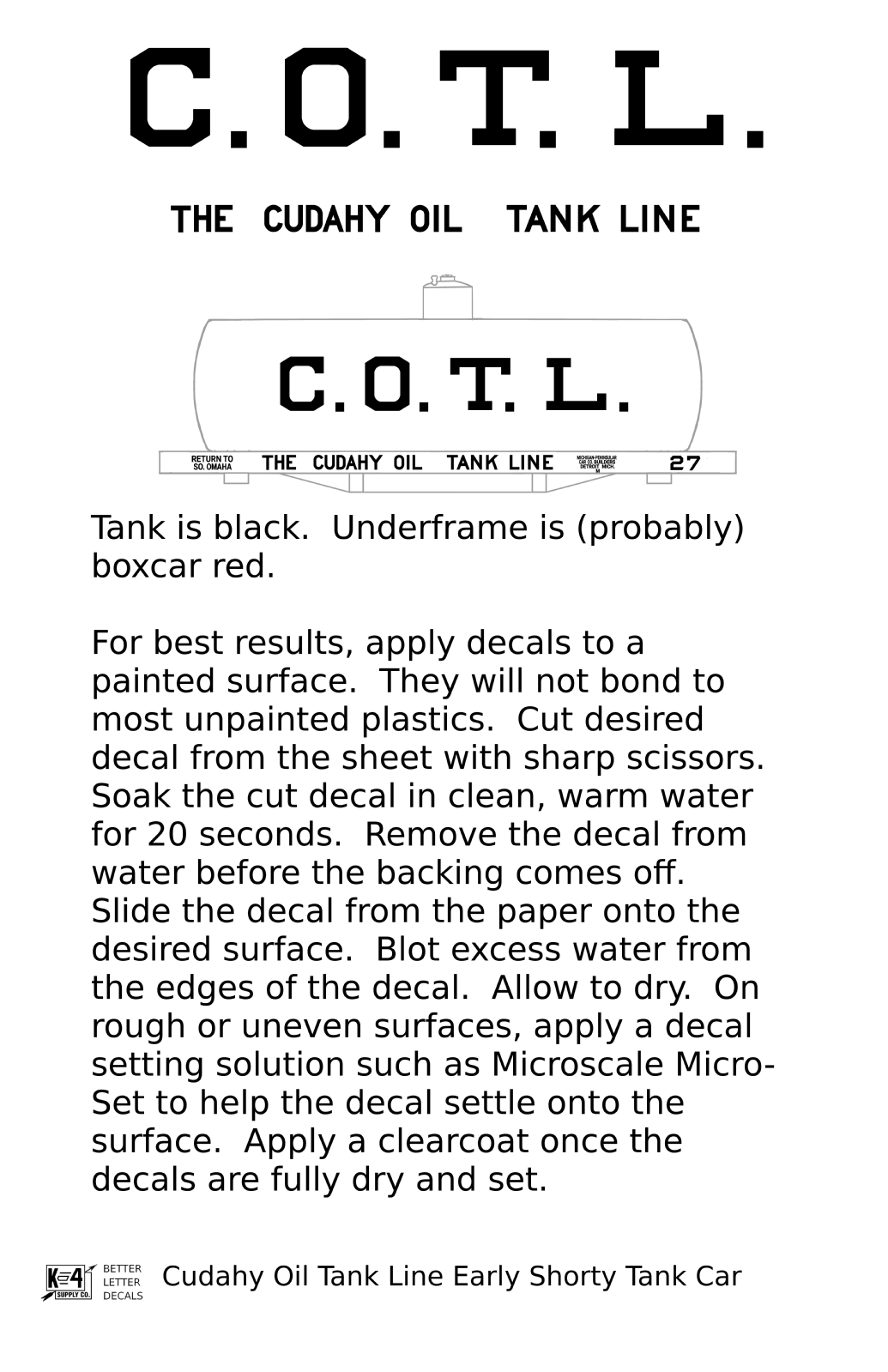 Cudahy Oil Tank Line Early Shorty Tank Car White