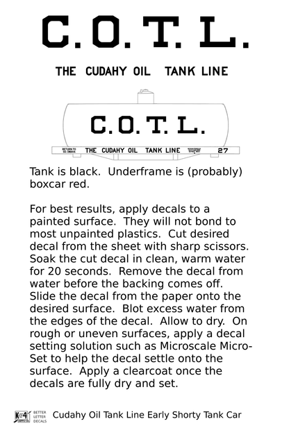Cudahy Oil Tank Line Early Shorty Tank Car White