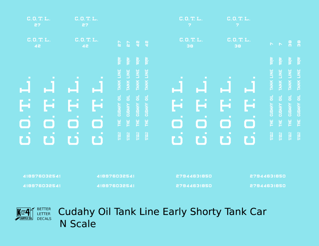 Cudahy Oil Tank Line Early Shorty Tank Car White