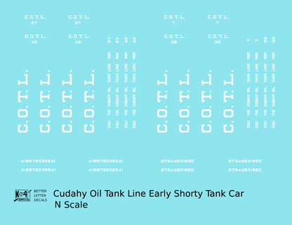 Cudahy Oil Tank Line Early Shorty Tank Car White