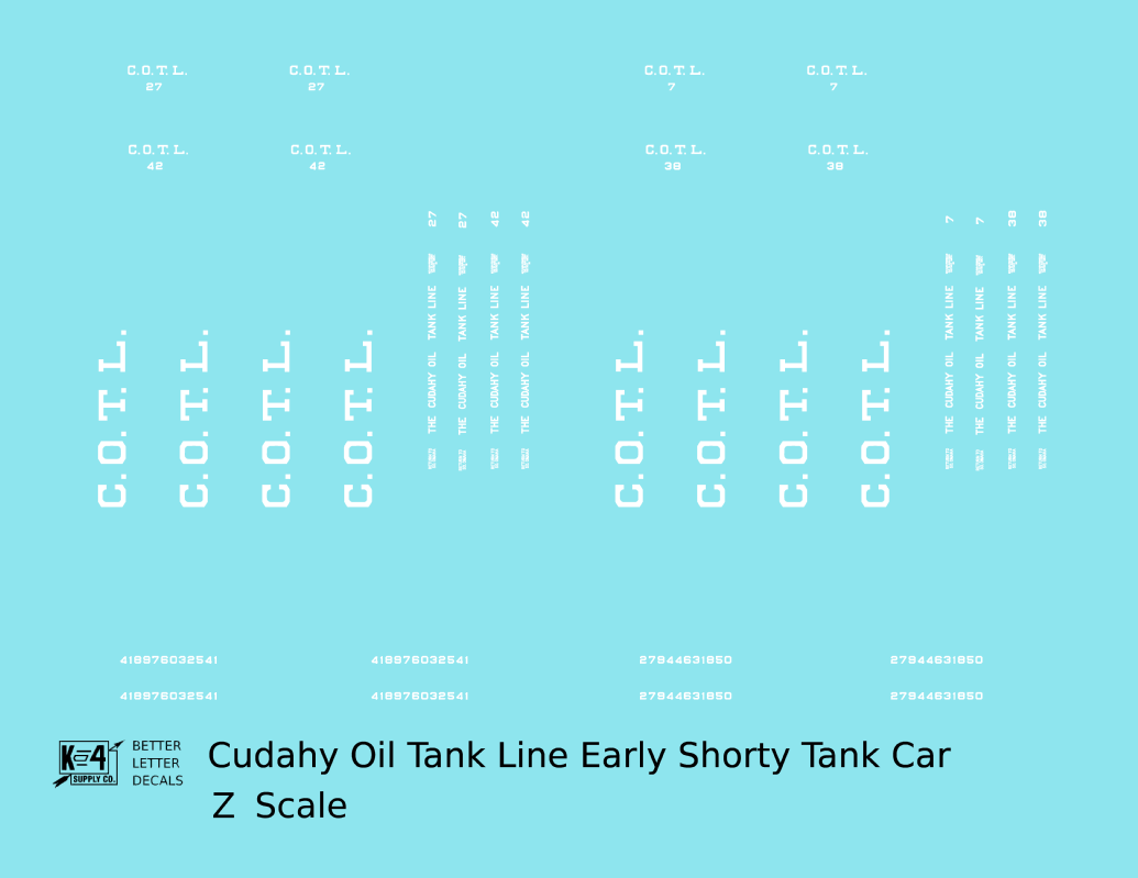 Cudahy Oil Tank Line Early Shorty Tank Car White