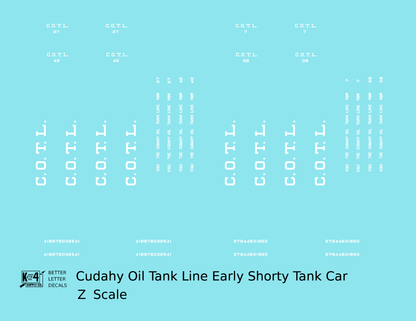 Cudahy Oil Tank Line Early Shorty Tank Car White