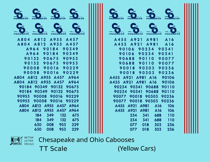 Chesapeake and Ohio Yellow Caboose Blue and Red  - Decal - Choose Scale