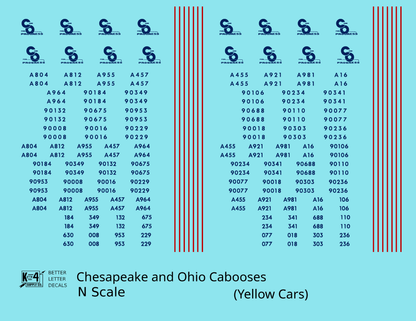 Chesapeake and Ohio Yellow Caboose Blue and Red  - Decal - Choose Scale