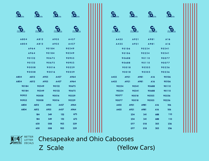 Chesapeake and Ohio Yellow Caboose Blue and Red  - Decal - Choose Scale