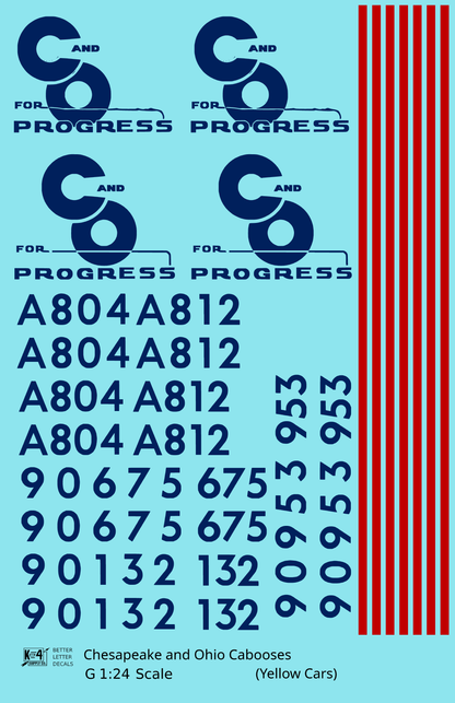Chesapeake and Ohio Yellow Caboose Blue and Red  - Decal - Choose Scale