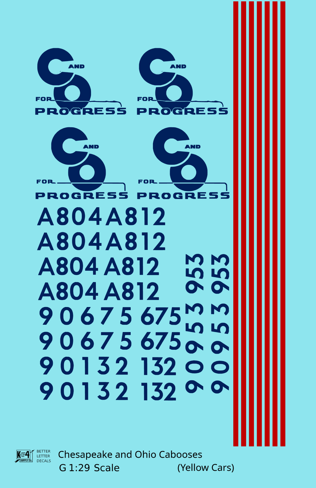 Chesapeake and Ohio Yellow Caboose Blue and Red  - Decal - Choose Scale