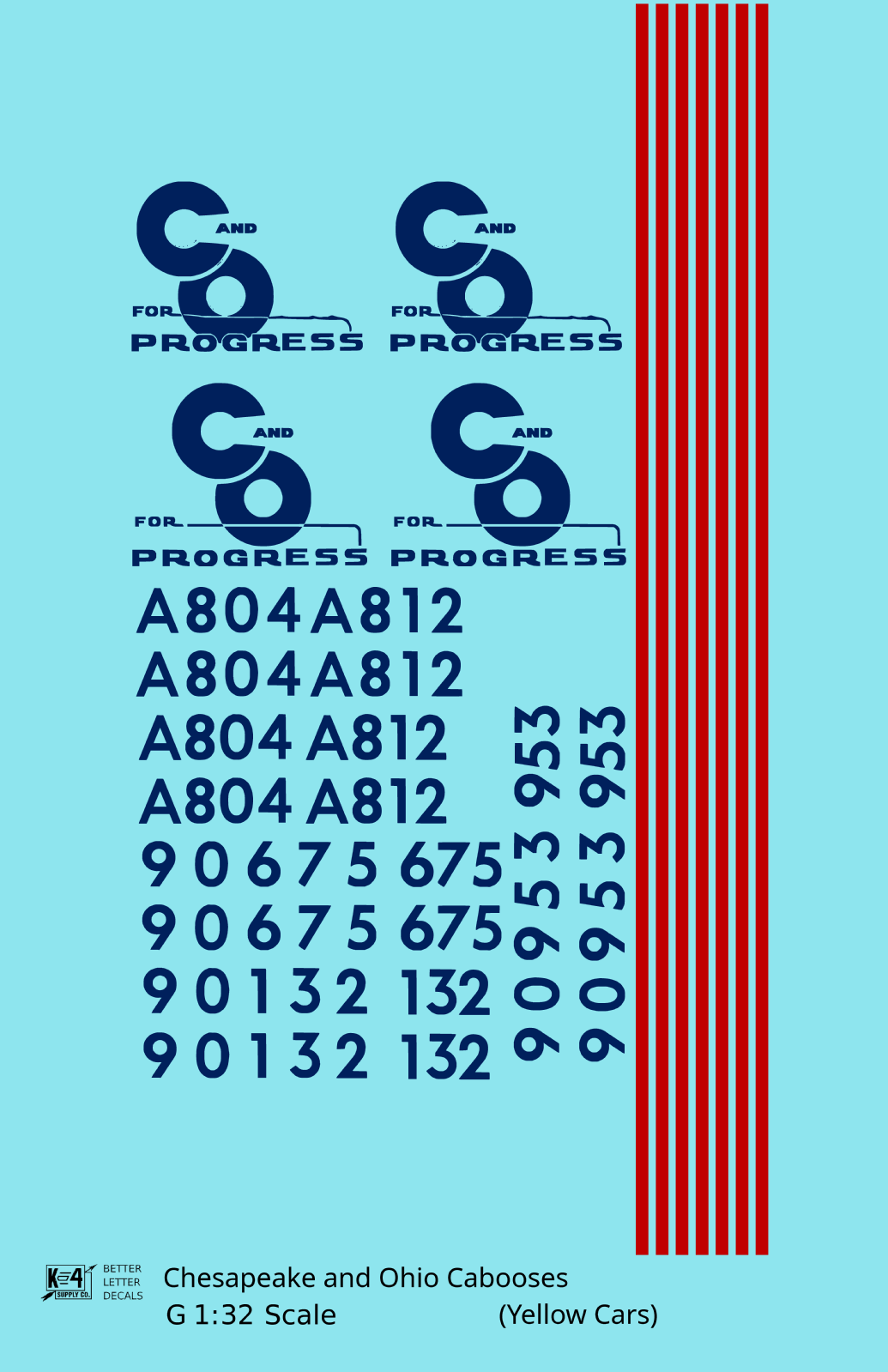 Chesapeake and Ohio Yellow Caboose Blue and Red  - Decal - Choose Scale