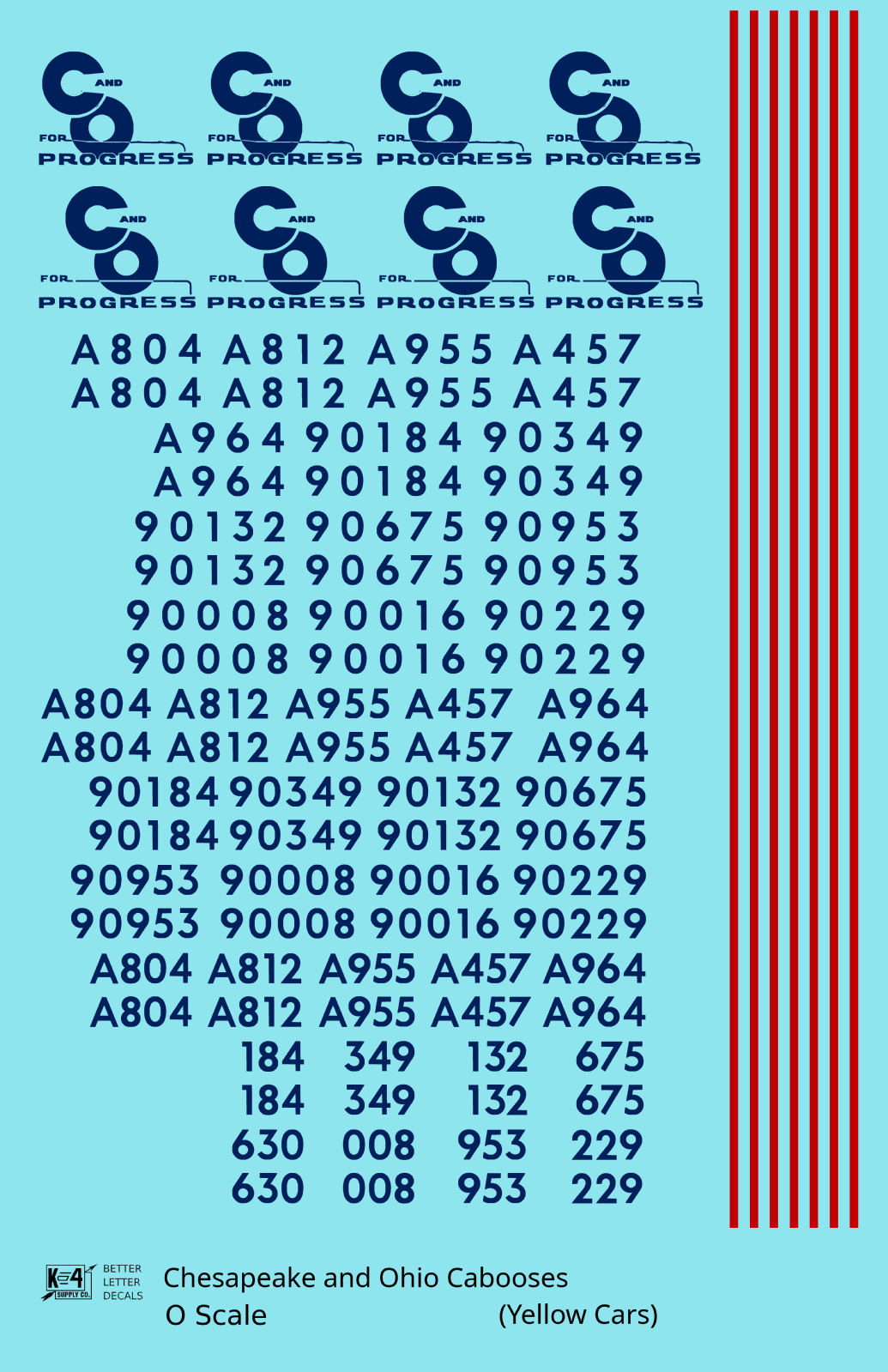 Chesapeake and Ohio Yellow Caboose Blue and Red  - Decal - Choose Scale