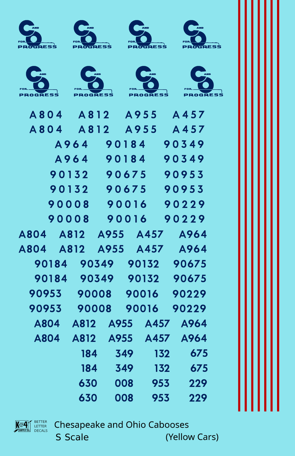 Chesapeake and Ohio Yellow Caboose Blue and Red  - Decal - Choose Scale