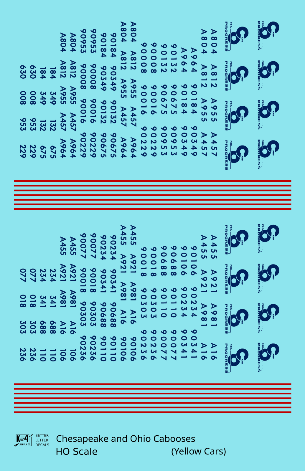 Chesapeake and Ohio Yellow Caboose Blue and Red  - Decal - Choose Scale