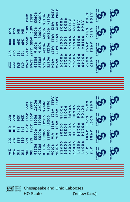 Chesapeake and Ohio Yellow Caboose Blue and Red  - Decal - Choose Scale