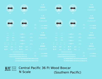 Central Pacific 36 Ft Wood Boxcar White Southern Pacific Ogden Route - Decal - Choose Scale