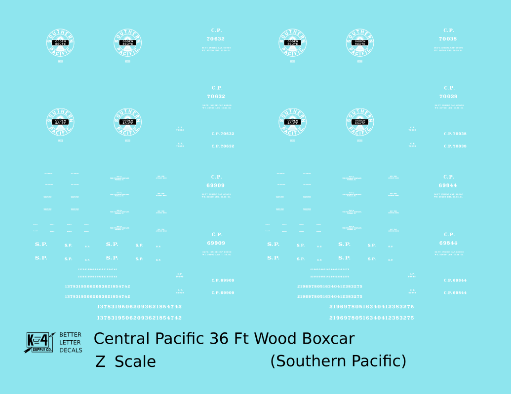 Central Pacific 36 Ft Wood Boxcar White Southern Pacific Ogden Route - Decal - Choose Scale
