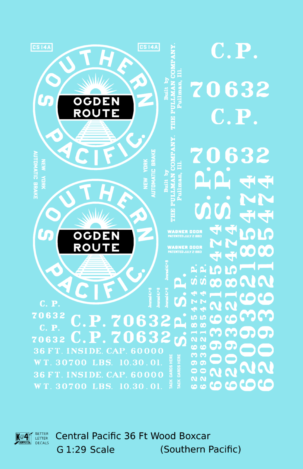 Central Pacific 36 Ft Wood Boxcar White Southern Pacific Ogden Route - Decal - Choose Scale