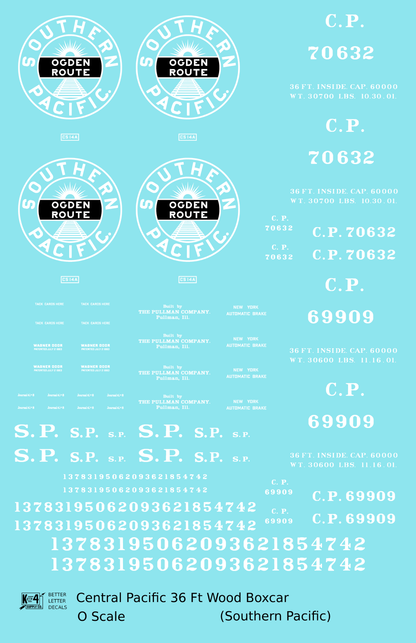 Central Pacific 36 Ft Wood Boxcar White Southern Pacific Ogden Route - Decal - Choose Scale
