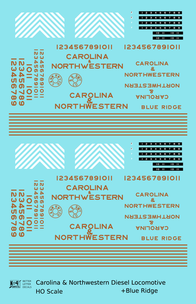 Carolina & Northwestern Diesel Locomotive Gold Blue Ridge, Southern Scheme - Decal Sheet