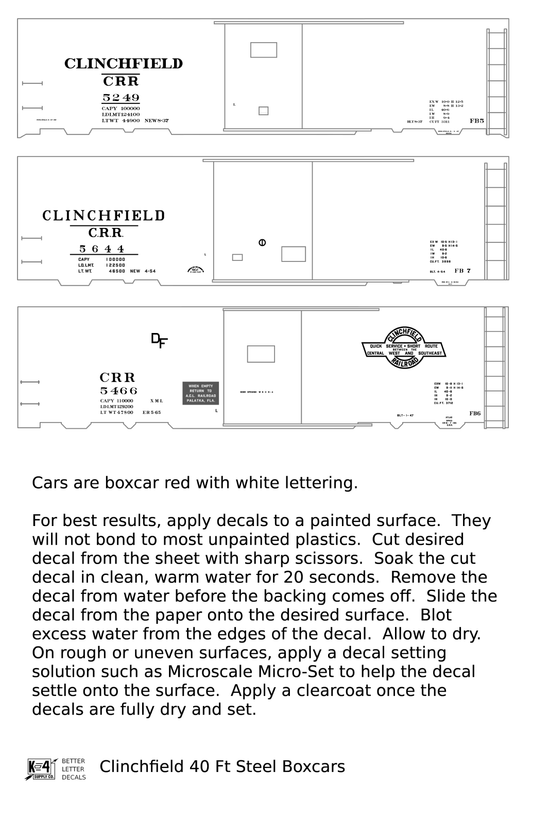 Clinchfield 40 Ft Steel Boxcar White  - Decal