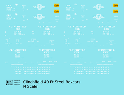 Clinchfield 40 Ft Steel Boxcar White  - Decal - Choose Scale