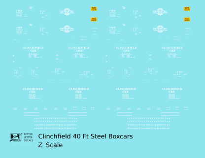 Clinchfield 40 Ft Steel Boxcar White  - Decal - Choose Scale