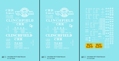 Clinchfield 40 Ft Steel Boxcar White  - Decal - Choose Scale