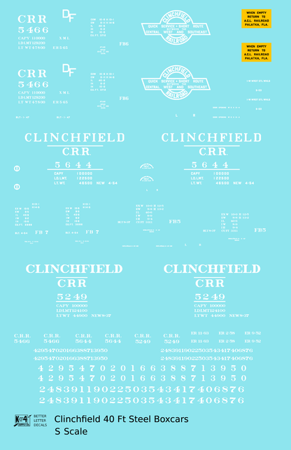 Clinchfield 40 Ft Steel Boxcar White  - Decal - Choose Scale