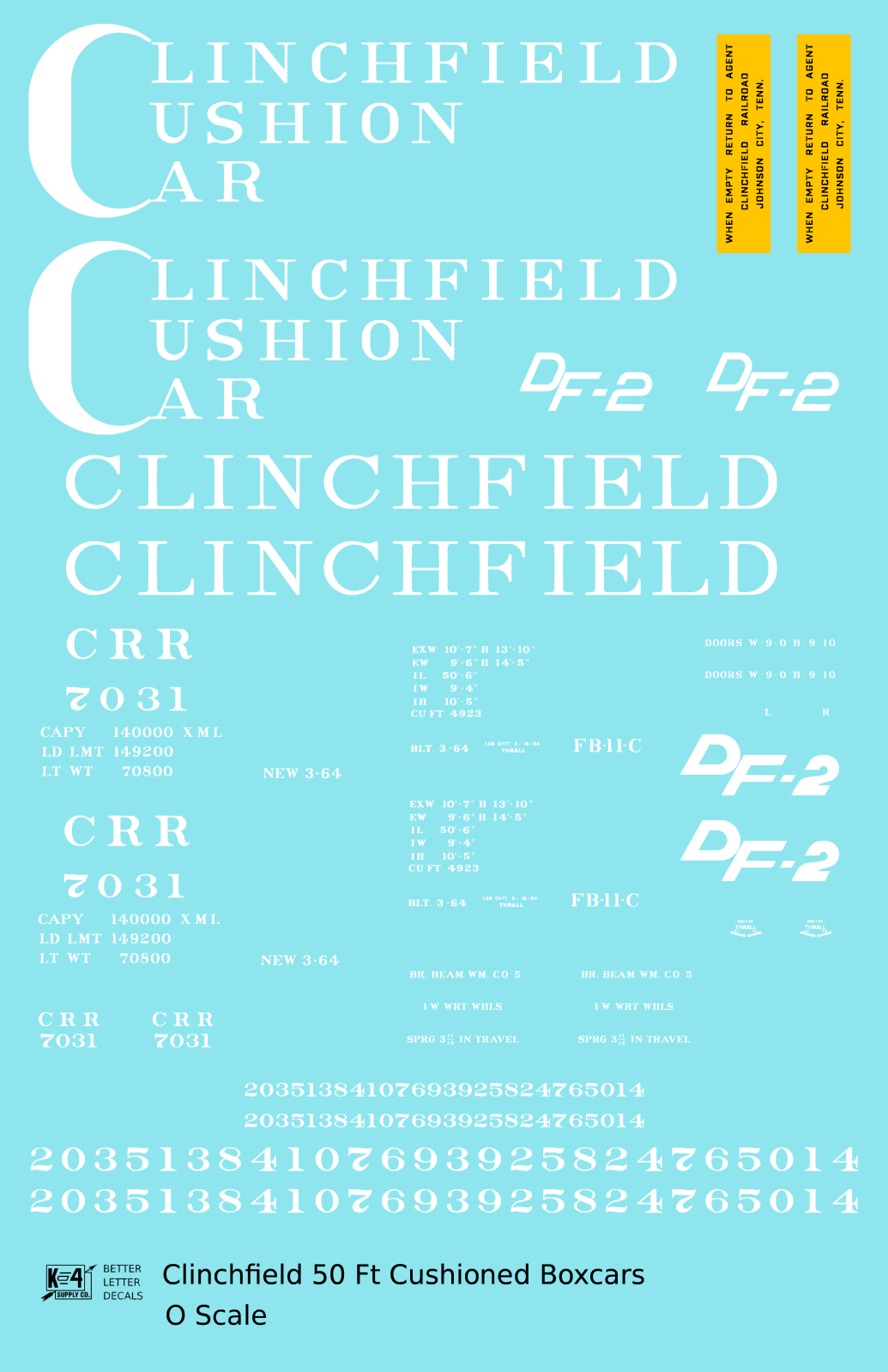 Clinchfield 50 Ft Cushion Underframe Boxcar White