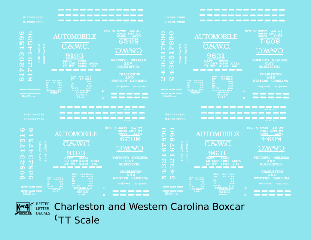 Charleston and Western Carolina 40 Ft Boxcar White