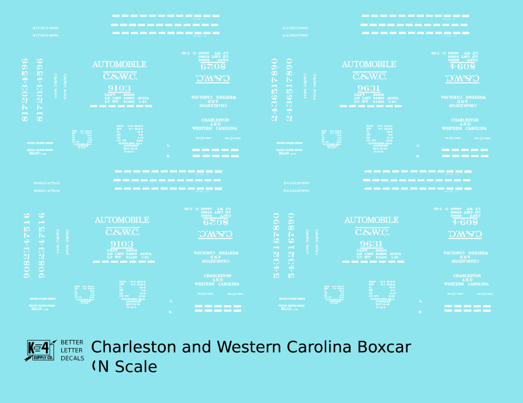 Charleston and Western Carolina 40 Ft Boxcar White