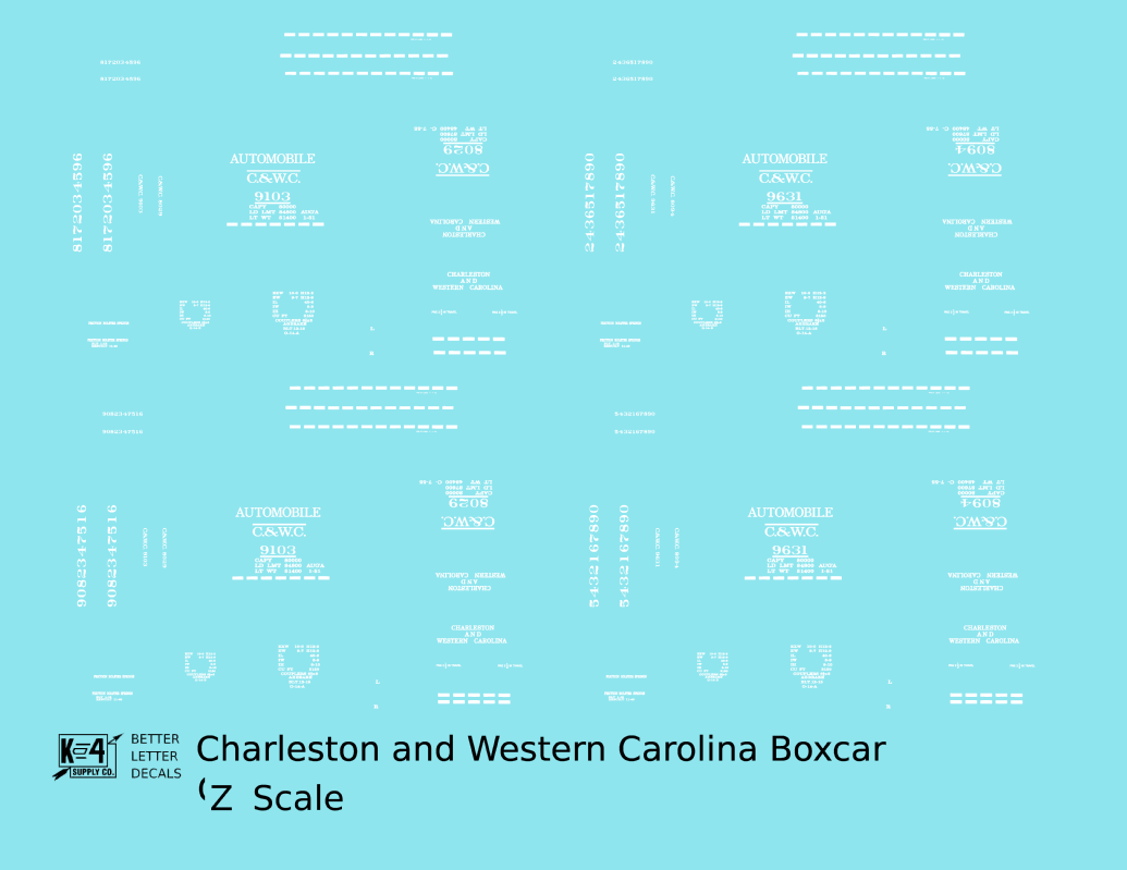 Charleston and Western Carolina 40 Ft Boxcar White