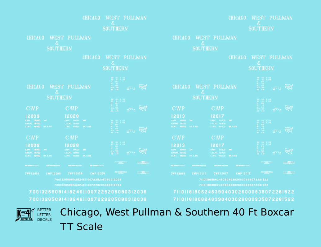 Chicago, West Pullman & Southern 40 Ft Steel Boxcar White