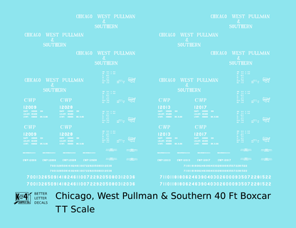 Chicago, West Pullman & Southern 40 Ft Steel Boxcar White