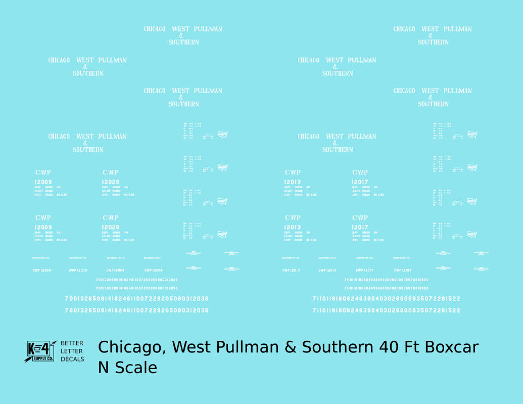 Chicago, West Pullman & Southern 40 Ft Steel Boxcar White