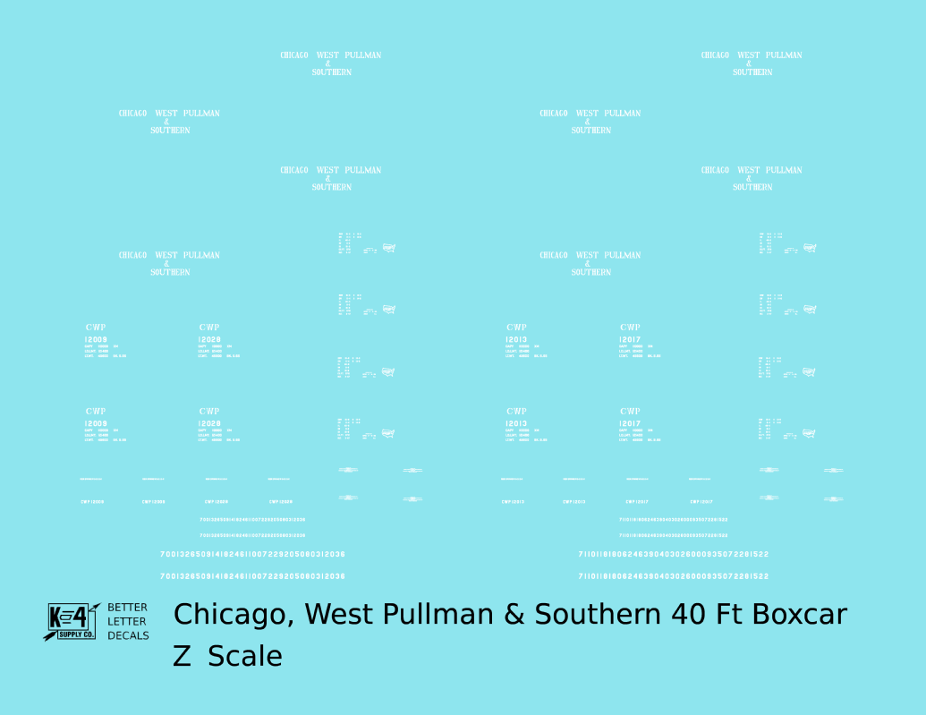 Chicago, West Pullman & Southern 40 Ft Steel Boxcar White